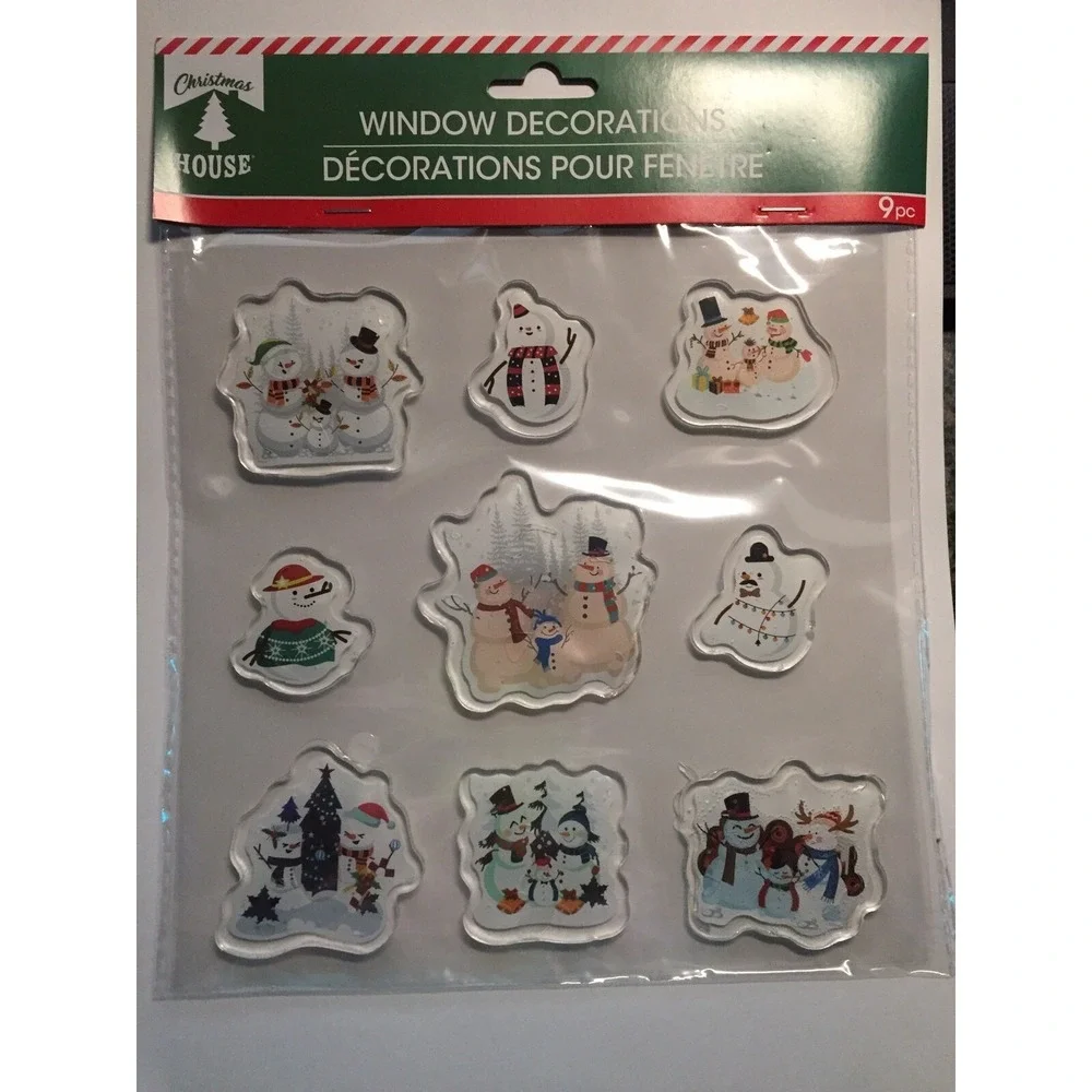 NEW Christmas Winter Snowman Family Frosty window Gel‎ Clings 9 Stickers Frozen!